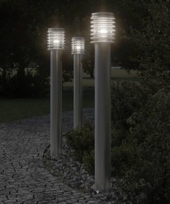 Lampada Da Terra Per Esterni Presa Argento 110 Cm In Acciaio