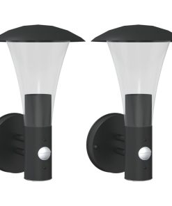 Applique Per Esterno Con Sensore 2 Pz Nere In Acciaio Inox