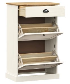 Scarpiera Vigo 60x35x96 Cm In Legno Massello Di Pino Bianco