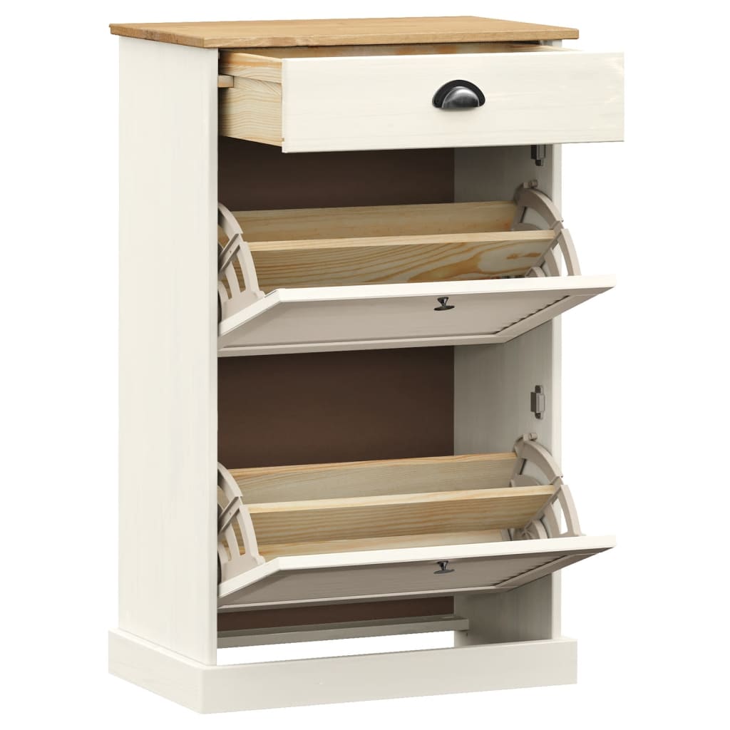 Scarpiera Vigo 60x35x96 Cm In Legno Massello Di Pino Bianco