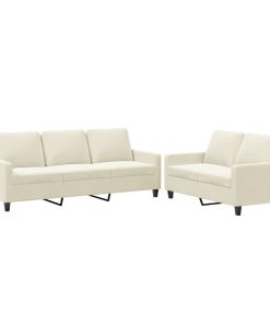 Set Di Divani 2 Pz Con Cuscini Crema In Velluto