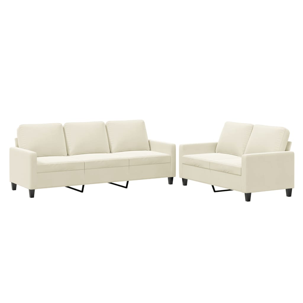 Set Di Divani 2 Pz Con Cuscini Crema In Velluto