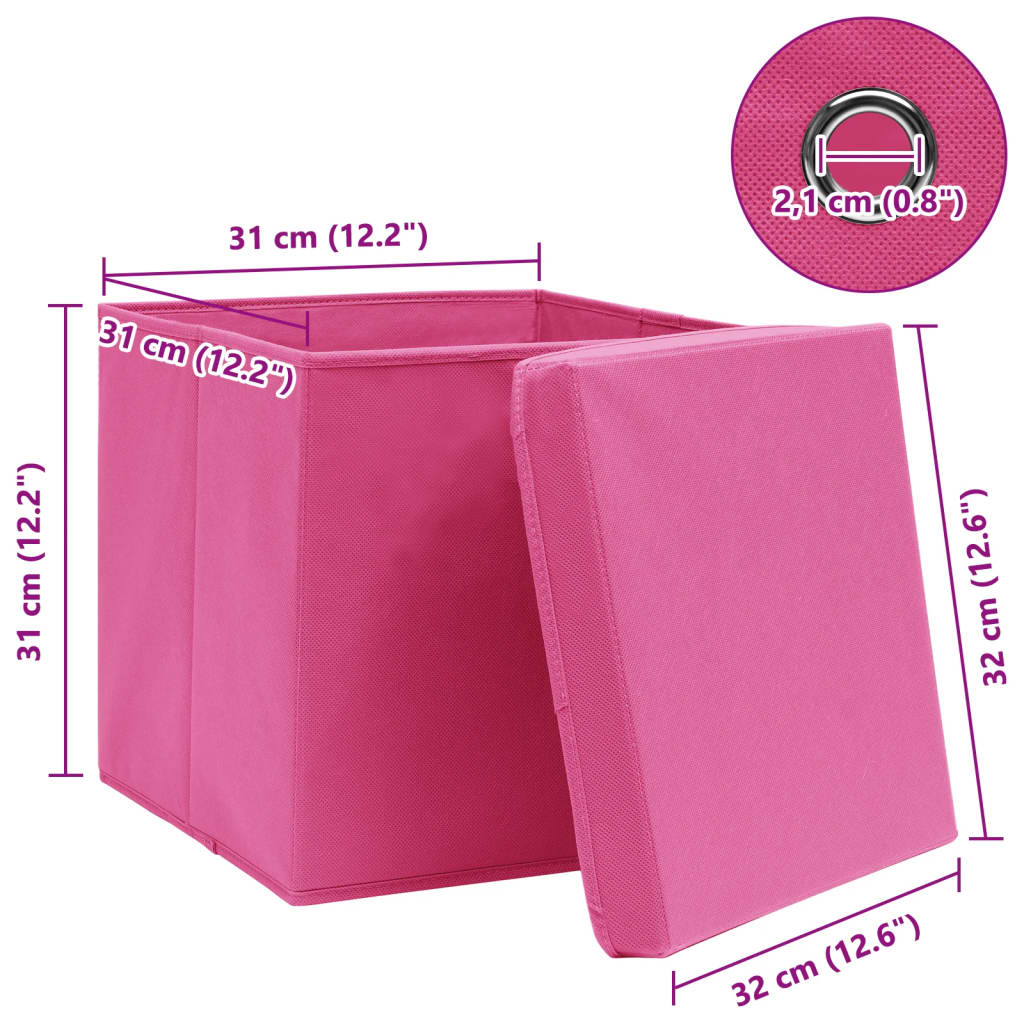 Scatole Portaoggetti Con Coperchi 10pz Rosa 32x32x32 Cm Tessuto
