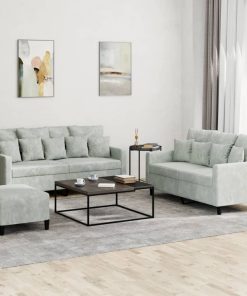 Set Di Divani 3 Pz Con Cuscini Grigio Chiaro In Velluto