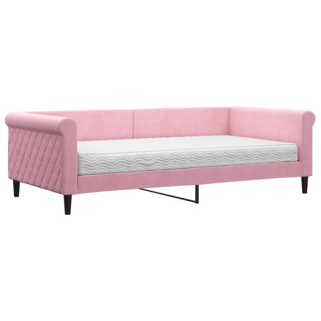 Divano Letto Con Materasso Rosa 100x200 Cm In Velluto