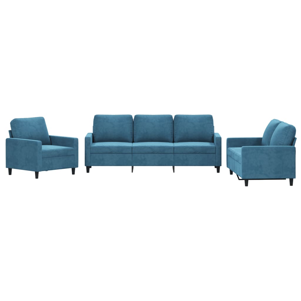 Set Di Divani 3 Pz Con Cuscini Blu In Velluto - Image 6