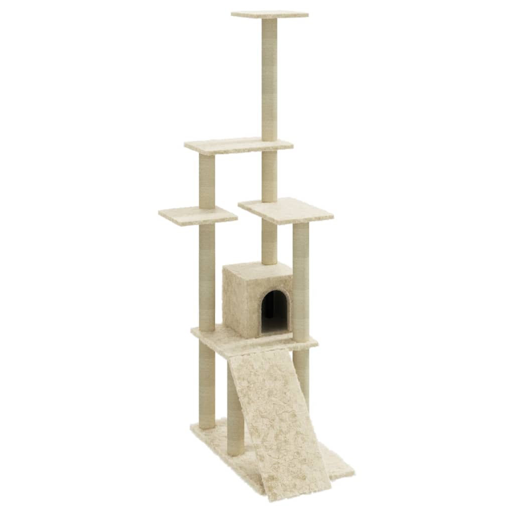 Albero Per Gatti Con Tiragraffi In Sisal Crema 155 cm