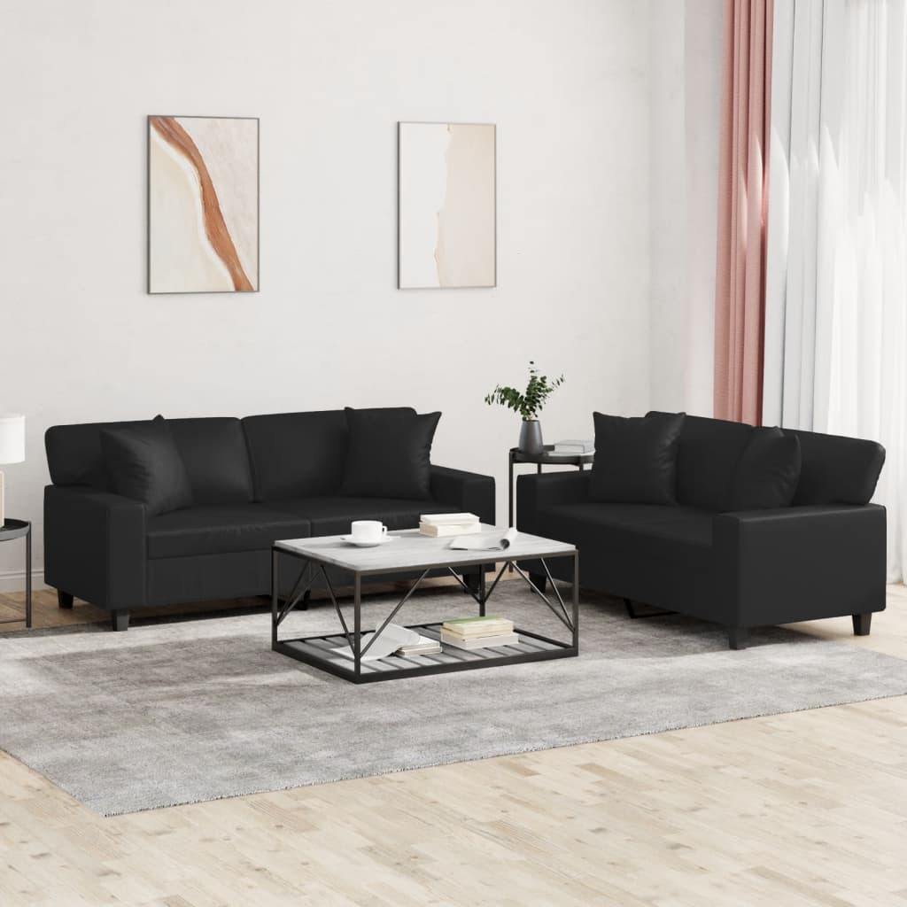 Set Di Divani 2 Pz Con Cuscini Nero In Similpelle