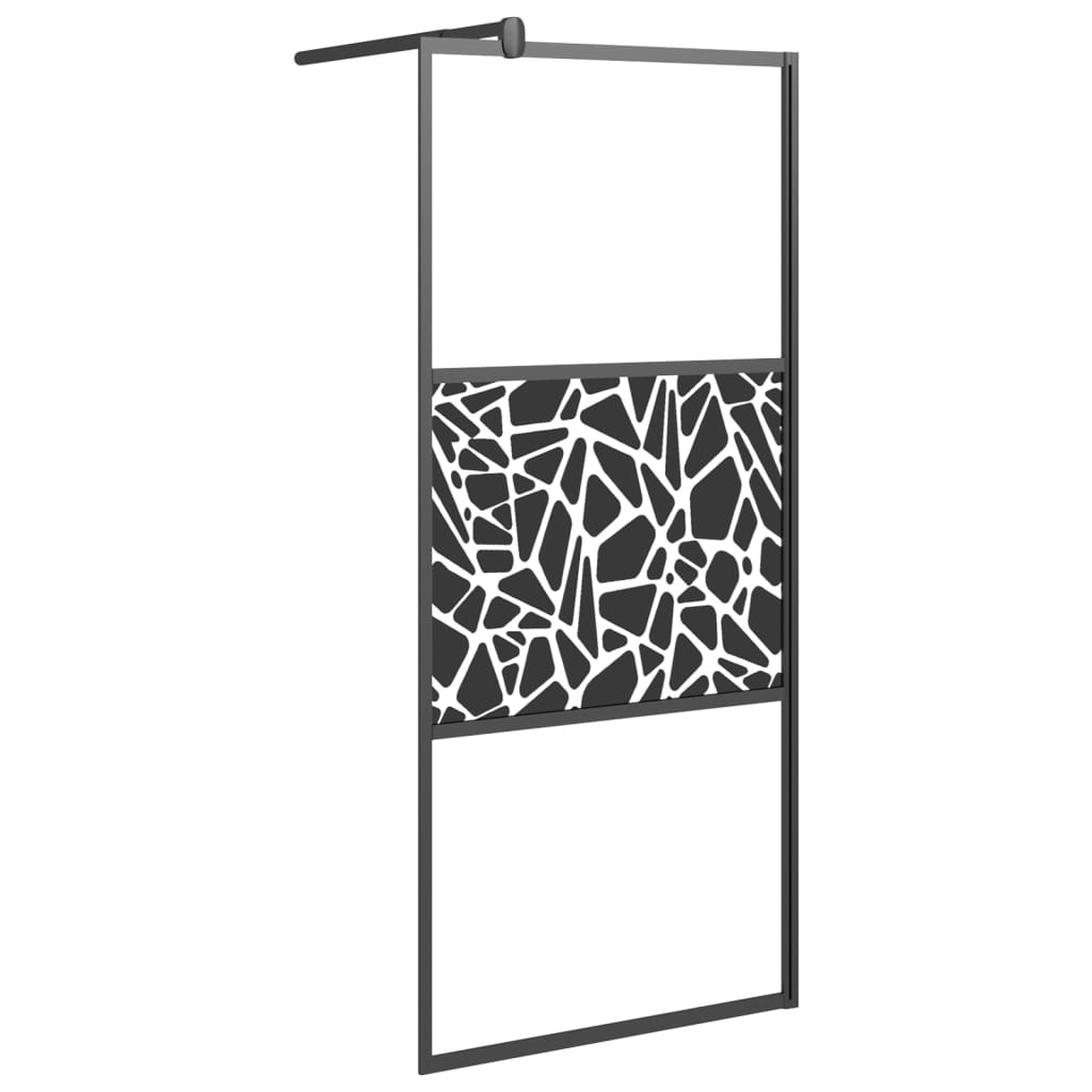 Parete Doccia Walk In 90x195cm Vetro Esg Con Design Pietre Nero - Image 4