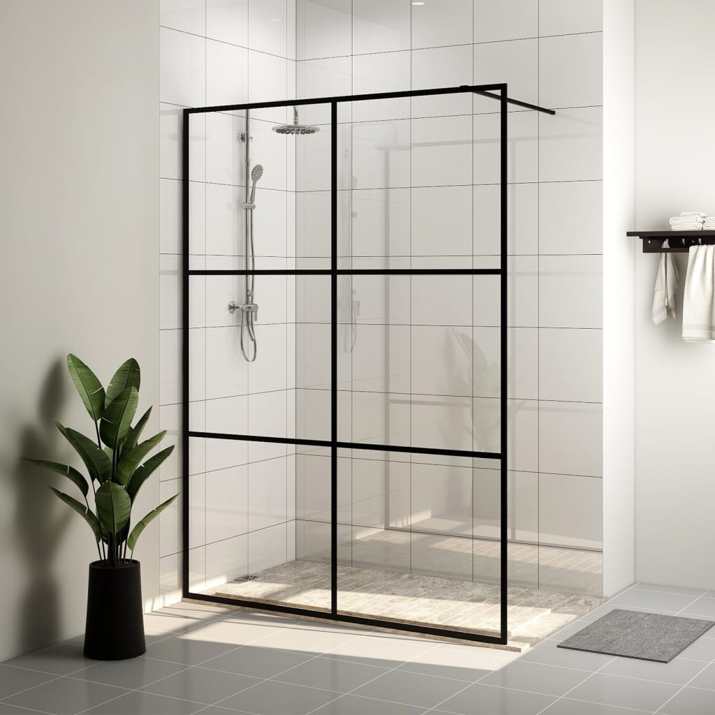 Parete Per Doccia WalK-In Vetro Trasparente Esg 140x195cm Nera - Image 2