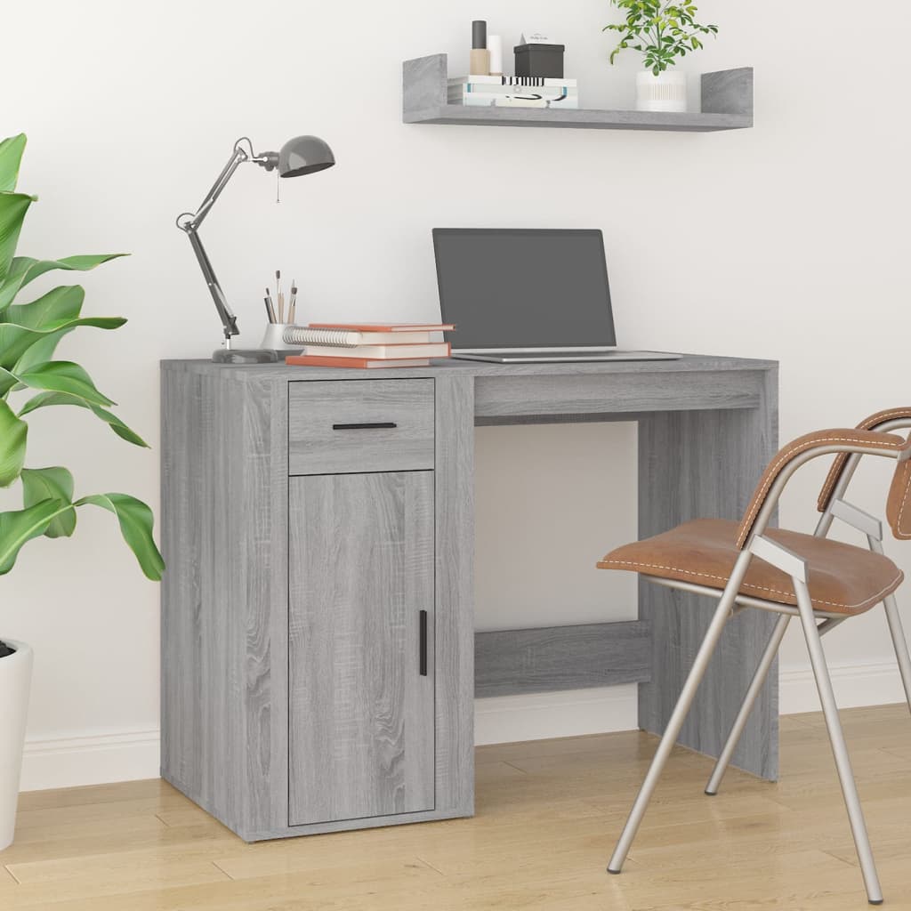 Scrivania Con Armadietto Grigio Sonoma In Legno Multistrato