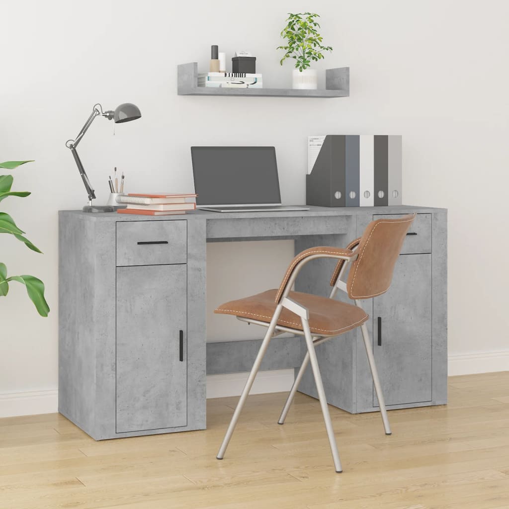 Scrivania Con Armadietto Grigio Cemento In Legno Multistrato