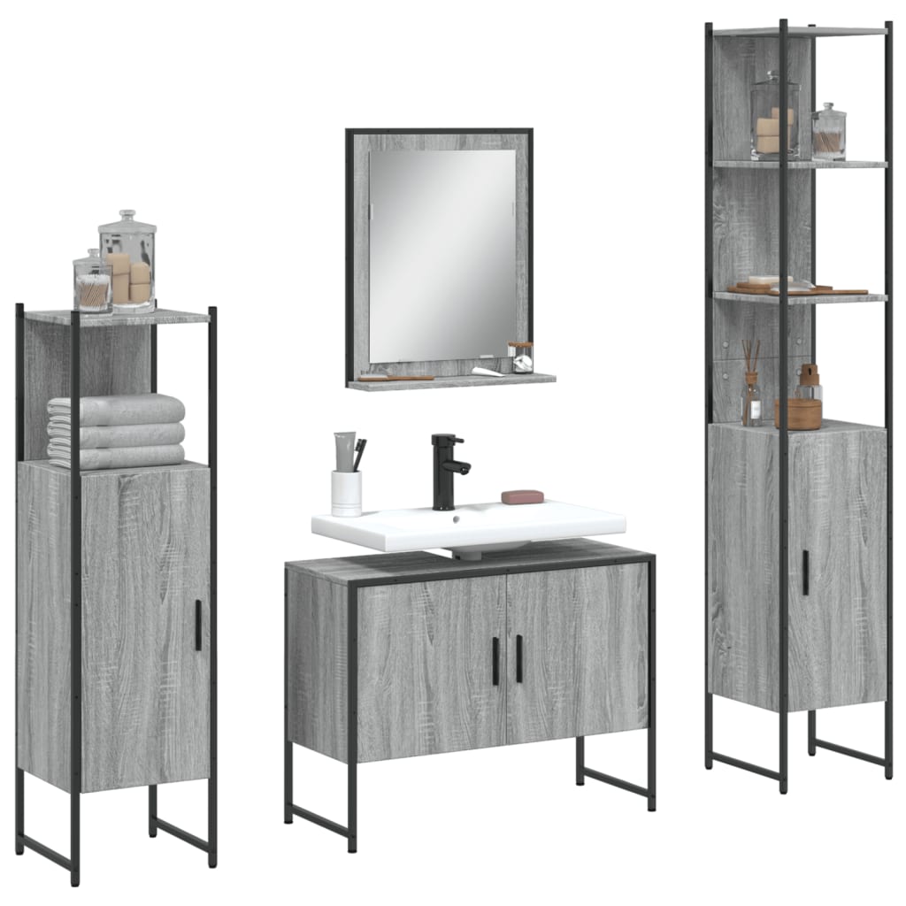 Set Mobili Da Bagno 4 Pz Grigio Sonoma In Legno Multistrato - Image 4