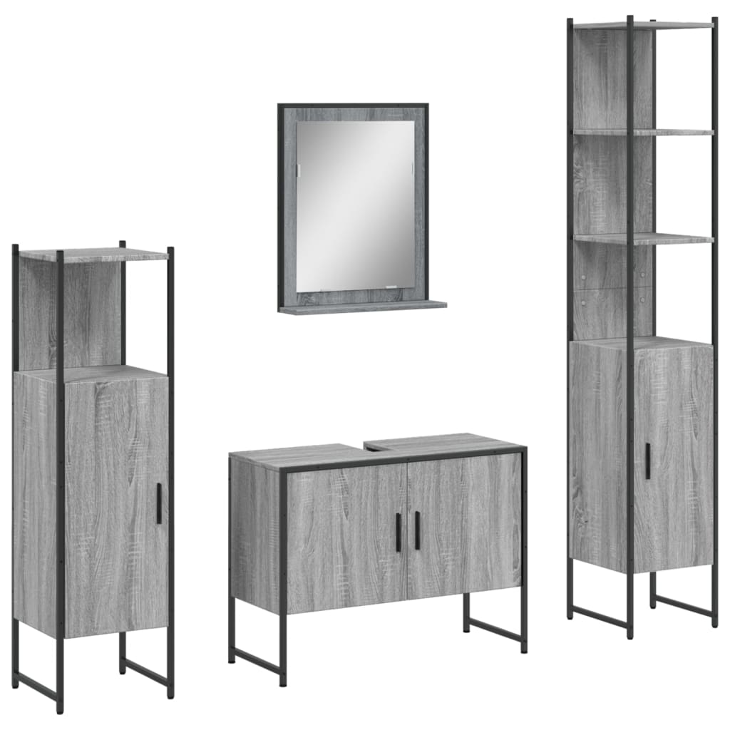 Set Mobili Da Bagno 4 Pz Grigio Sonoma In Legno Multistrato - Image 5