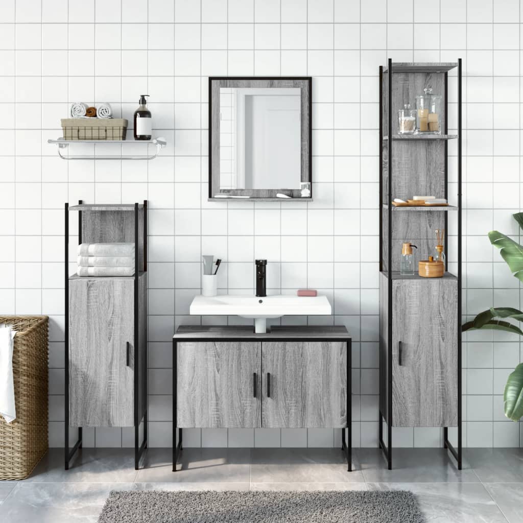Set Mobili Da Bagno 4 Pz Grigio Sonoma In Legno Multistrato - Image 3