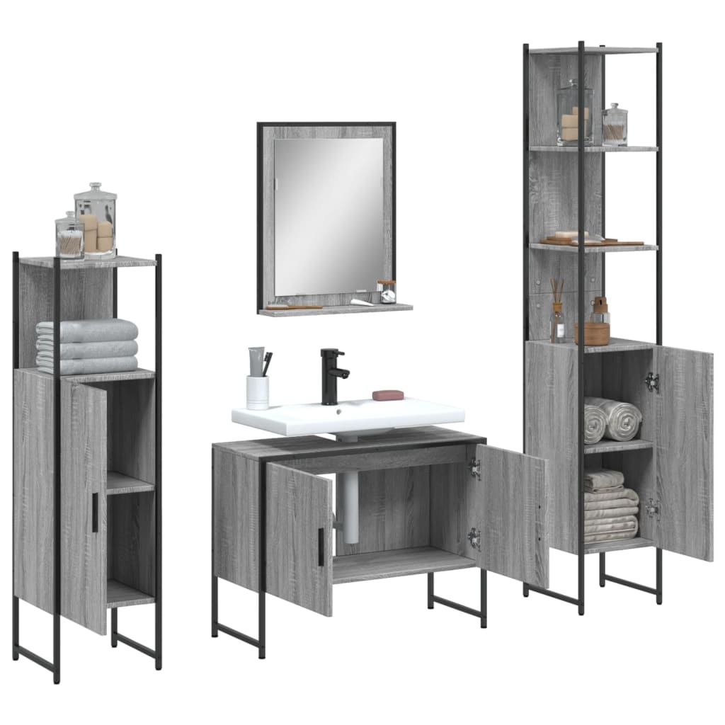 Set Mobili Da Bagno 4 Pz Grigio Sonoma In Legno Multistrato