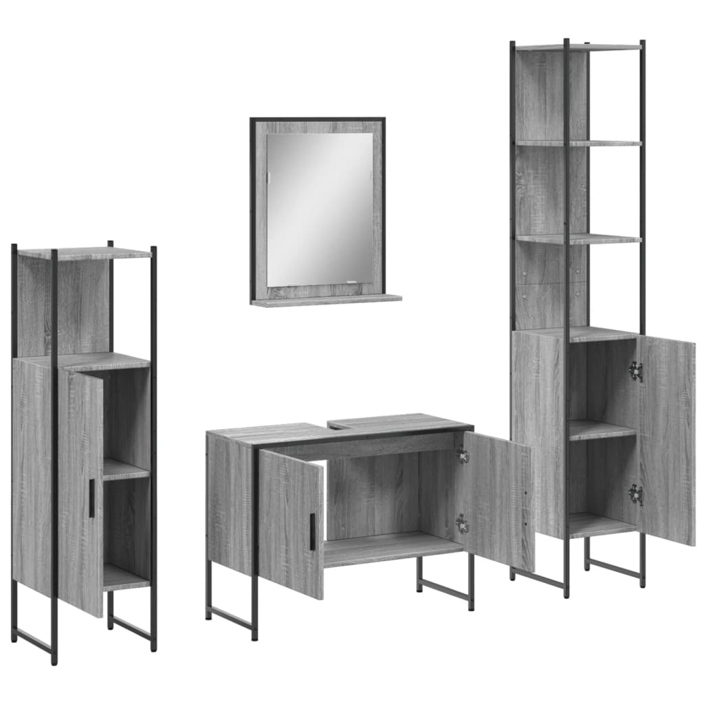 Set Mobili Da Bagno 4 Pz Grigio Sonoma In Legno Multistrato - Image 2