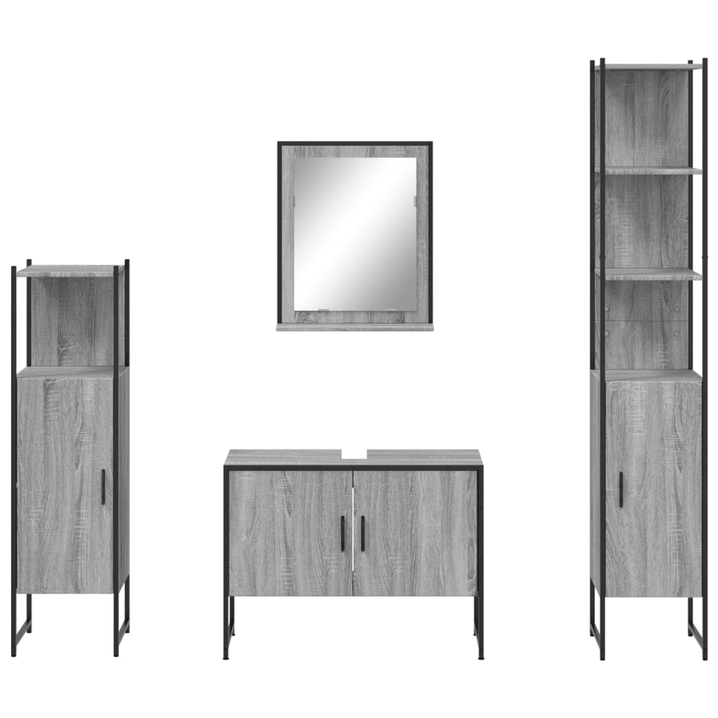 Set Mobili Da Bagno 4 Pz Grigio Sonoma In Legno Multistrato - Image 6