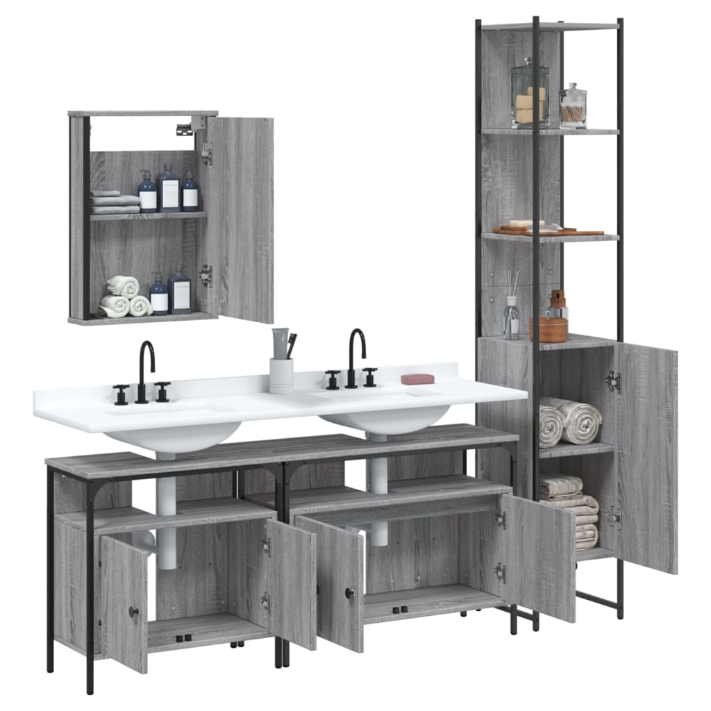 Set Mobili Da Bagno 4 Pz Grigio Sonoma In Legno Multistrato