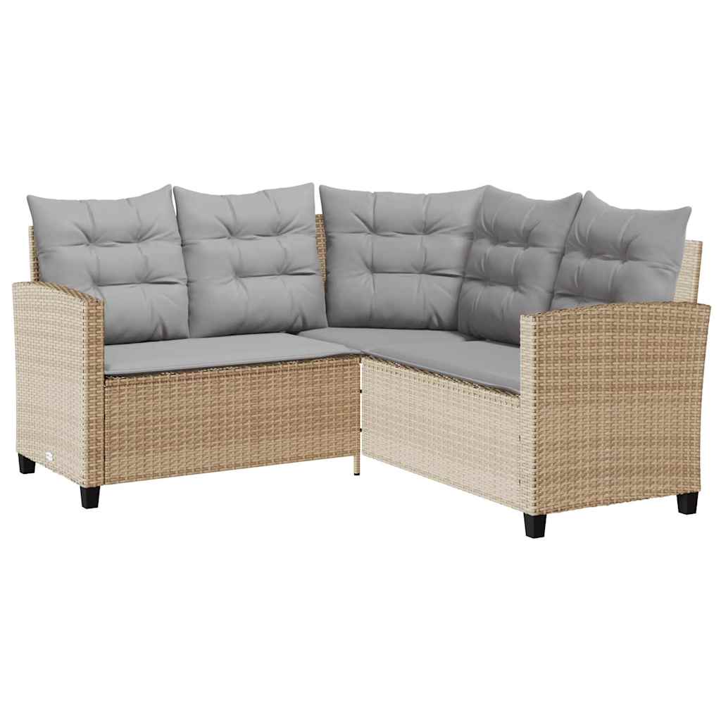 Divano Da Giardino Con Tavolo E Cuscini A L Beige In Polyrattan