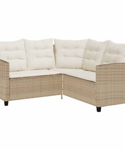 Divano Da Giardino Con Tavolo E Cuscini A L Beige In Polyrattan