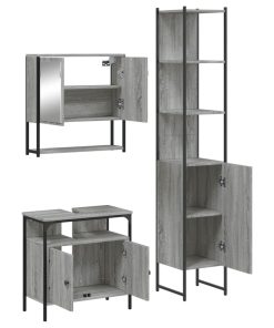Set Mobili Da Bagno 3 Pz Grigio Sonoma In Legno Multistrato
