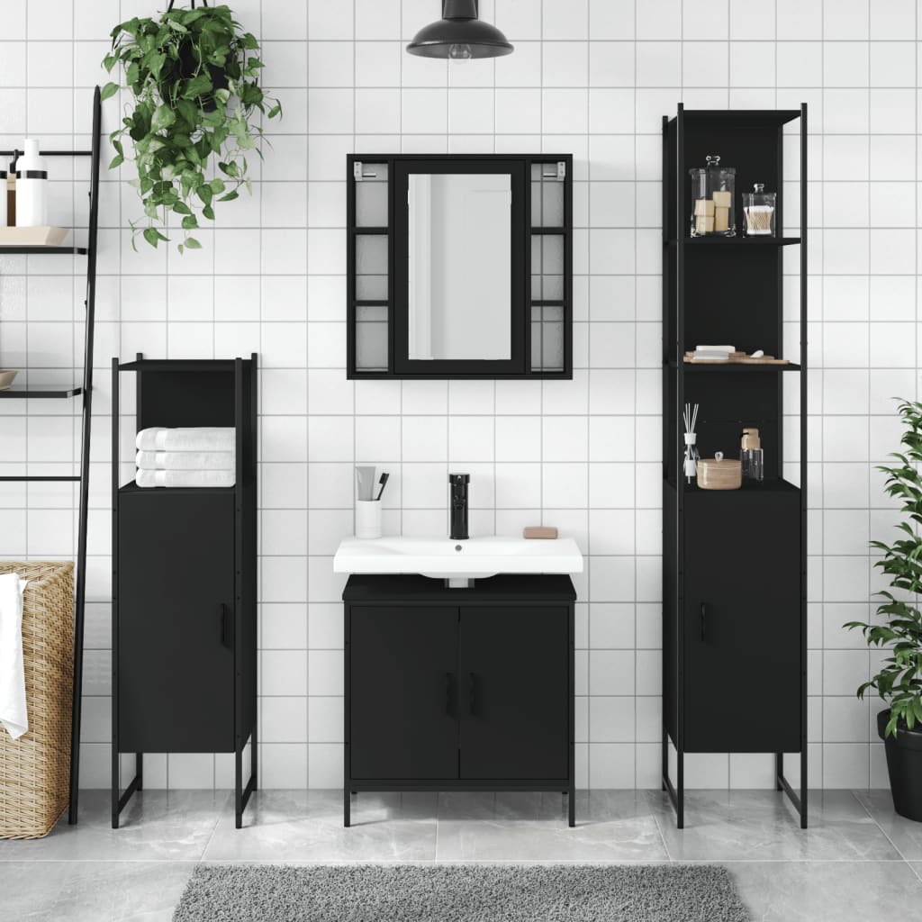 Set Mobili Da Bagno 4 Pz Nero In Legno Multistrato - Image 5