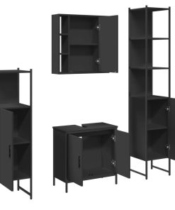 Set Mobili Da Bagno 4 Pz Nero In Legno Multistrato