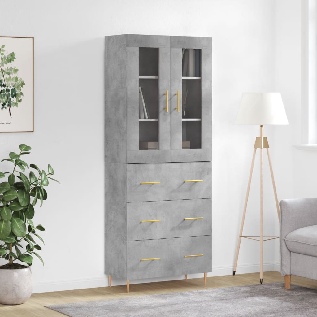 Credenza Grigio Cemento 69,5x34x180 Cm In Legno Multistrato - Image 4