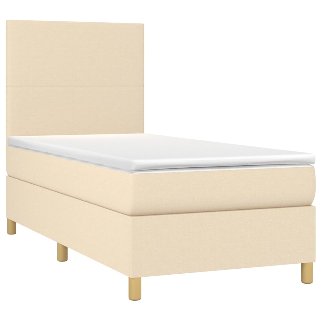 Letto A Molle Con Materasso E Led Crema 100x200cm In Tessuto