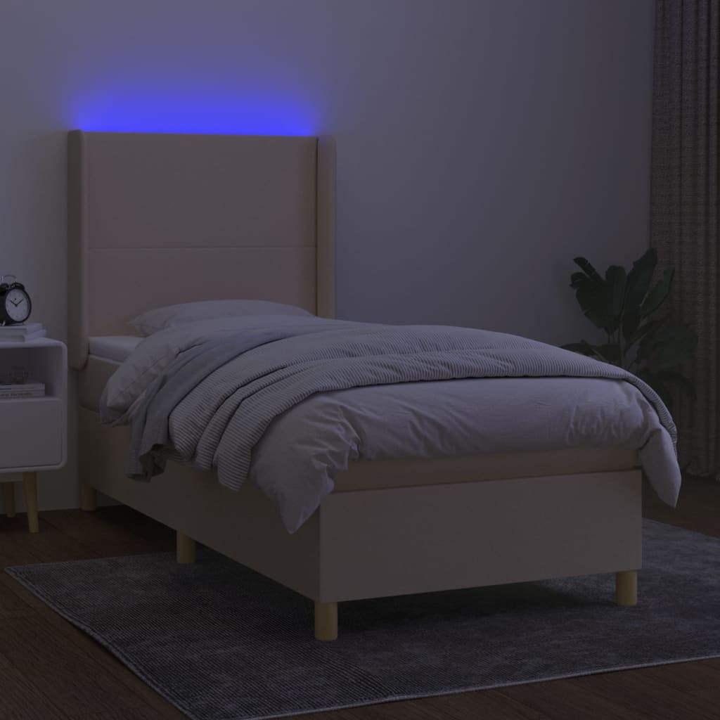 Letto A Molle Con Materasso E Led Crema 100x200cm In Tessuto
