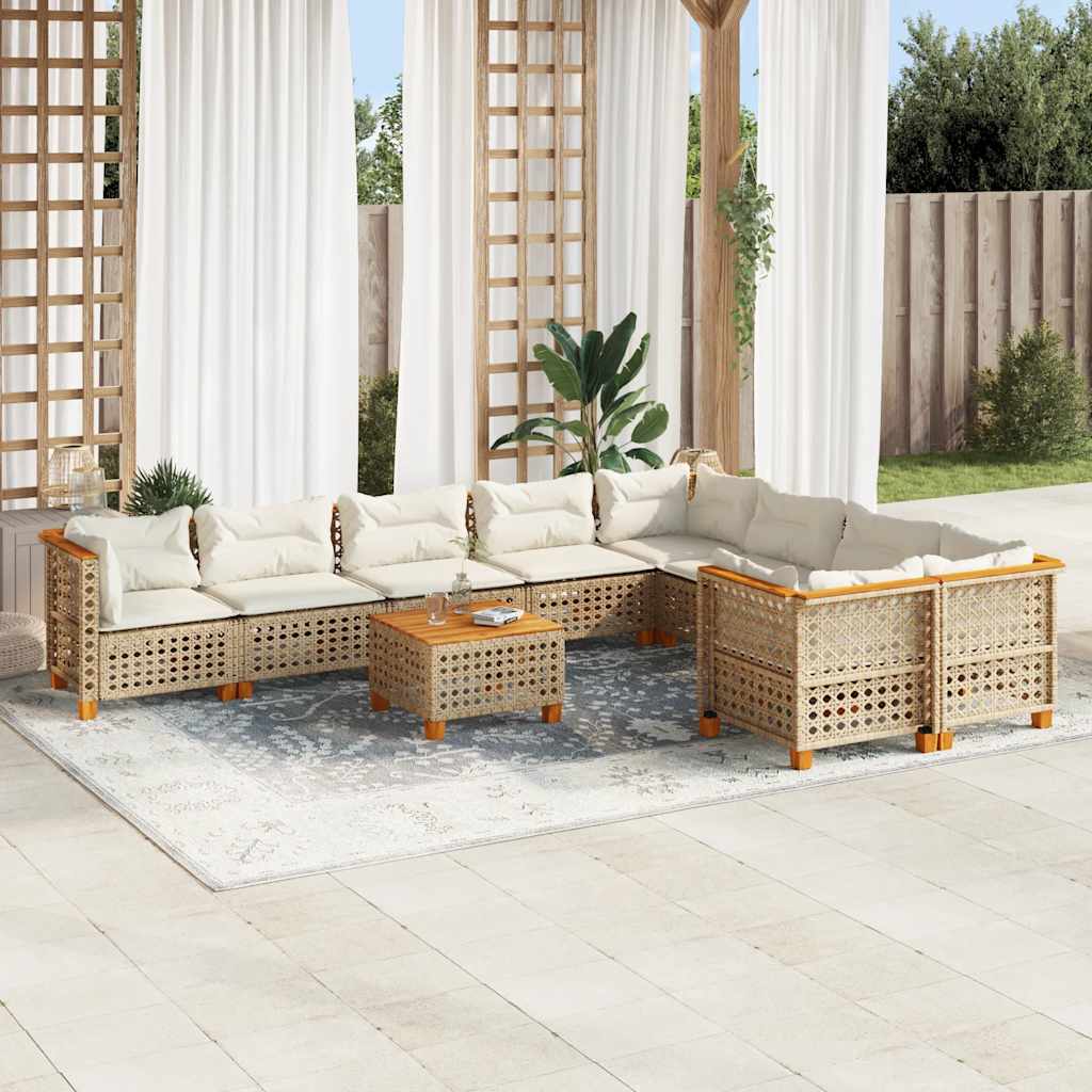 Set Divano Da Giardino 10 Pz Con Cuscini Beige In Polyrattan - Image 4