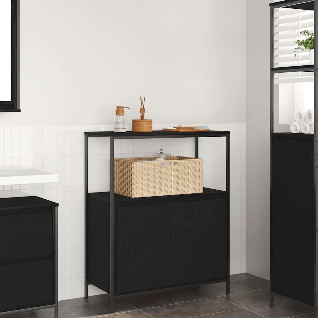 Mobile Da Bagno Con Ripiani Rovere Nero 76,5x35x95 cm - Image 2