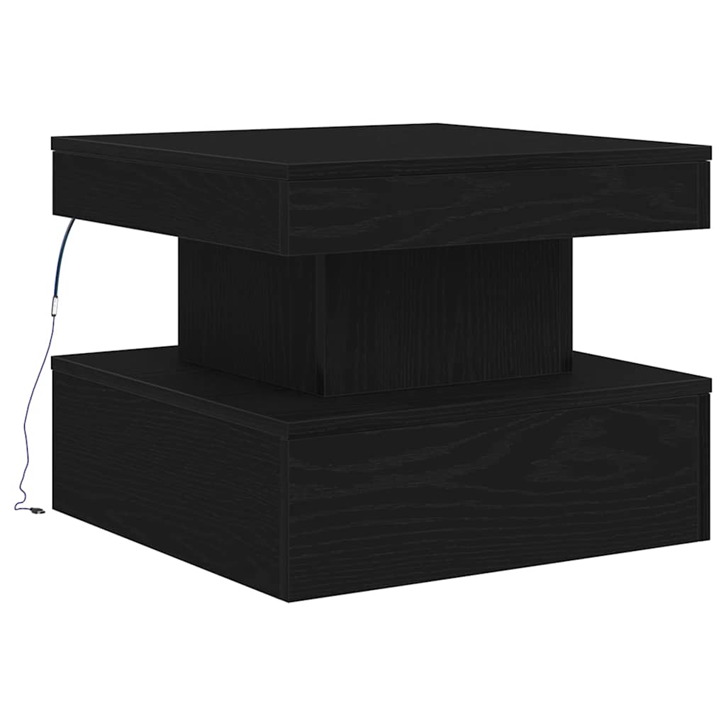 Tavolino Da Salotto Con Luci Led Rovere Nero 50x50x40 cm