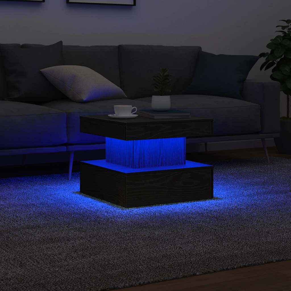 Tavolino Da Salotto Con Luci Led Rovere Nero 50x50x40 cm - Image 2