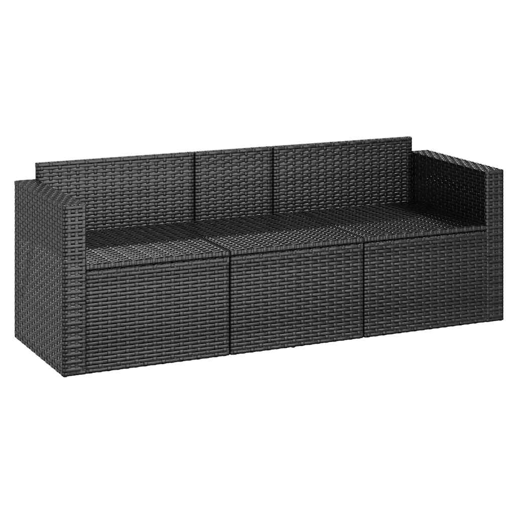 Divano Da Giardino A 3 Posti Con Cuscini Nero In Polyrattan
