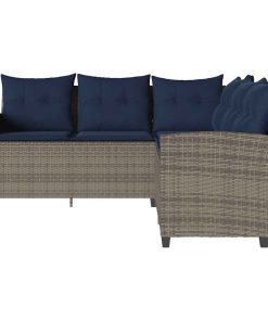 Divano A Forma Di L Con Cuscini In Polyrattan Grigio