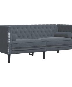 Divano Chesterfield Con Rinforzi 2 Posti Grigio Scuro Velluto