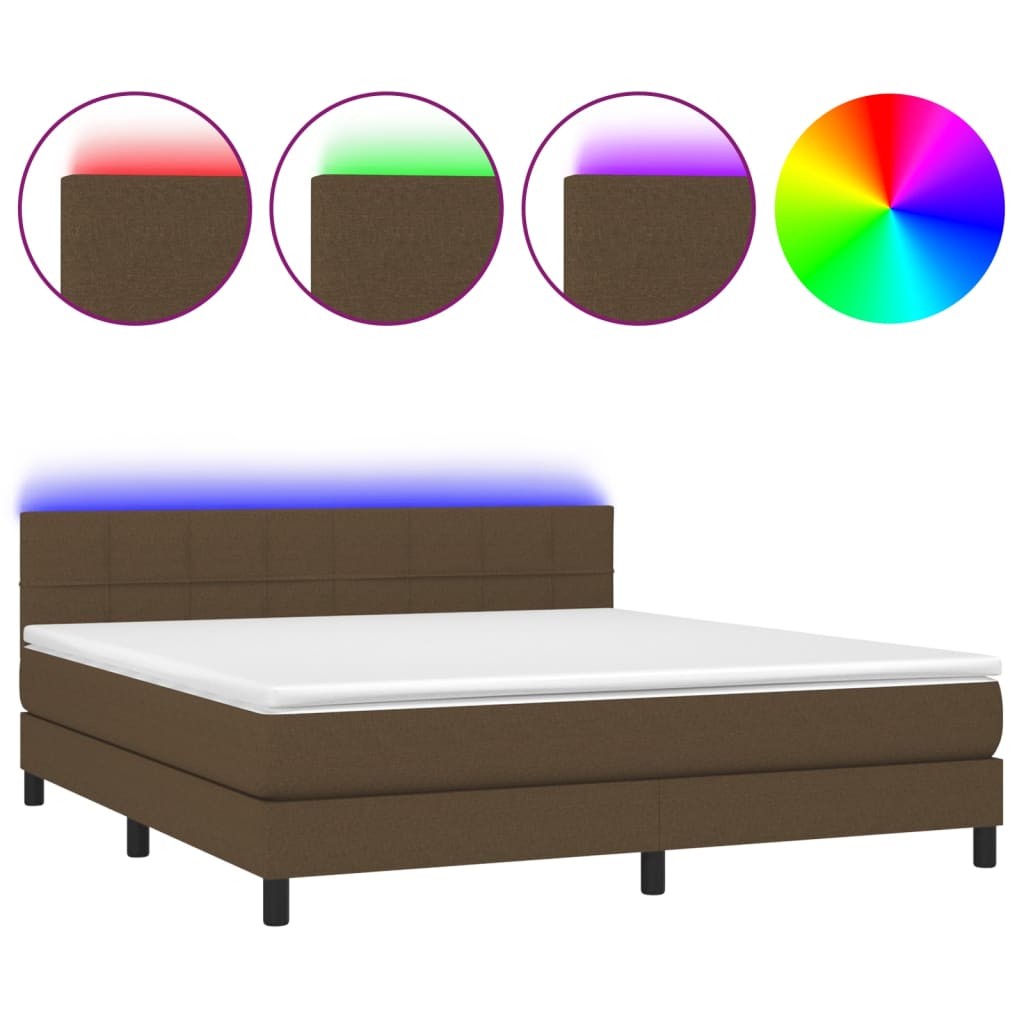 Letto A Molle Materasso E Led Marrone Scuro 160x200 Cm Tessuto