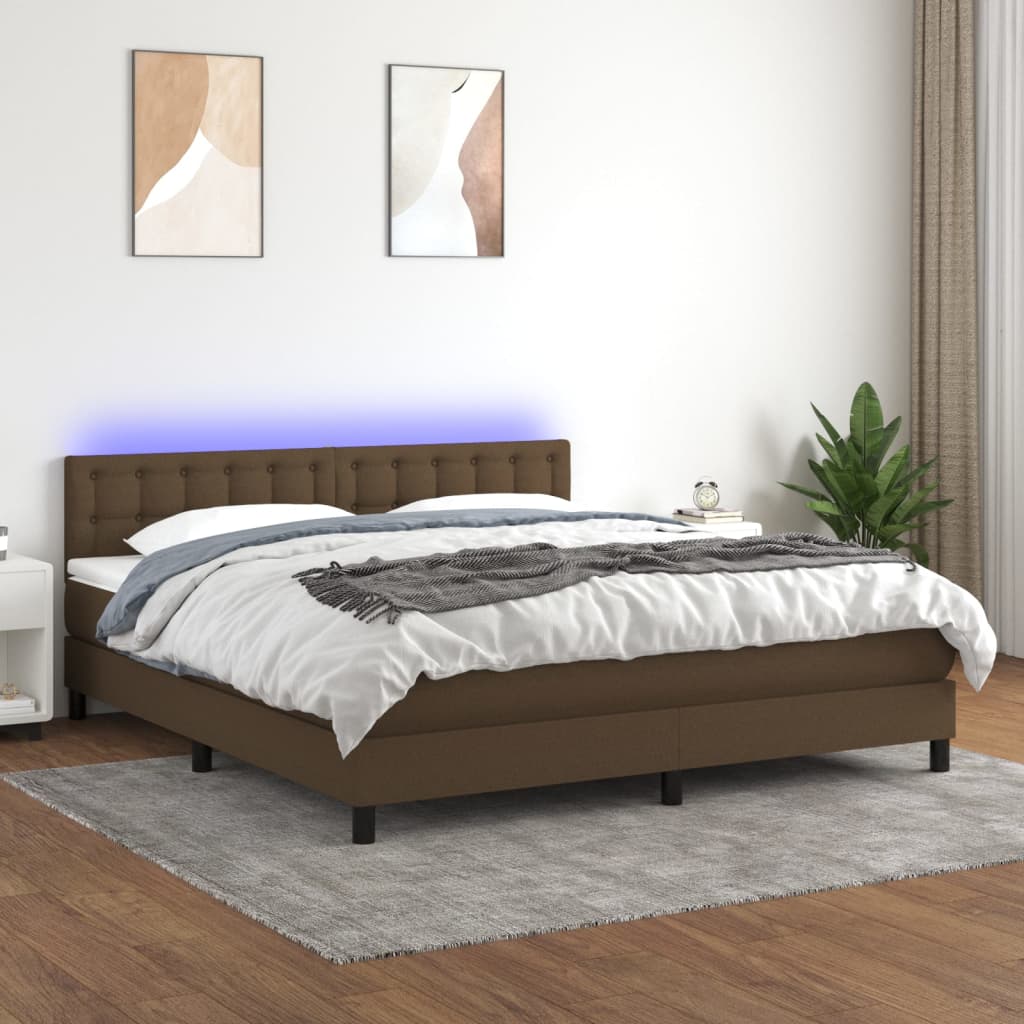 Letto A Molle Materasso E Led Marrone Scuro 160x200 Cm Tessuto