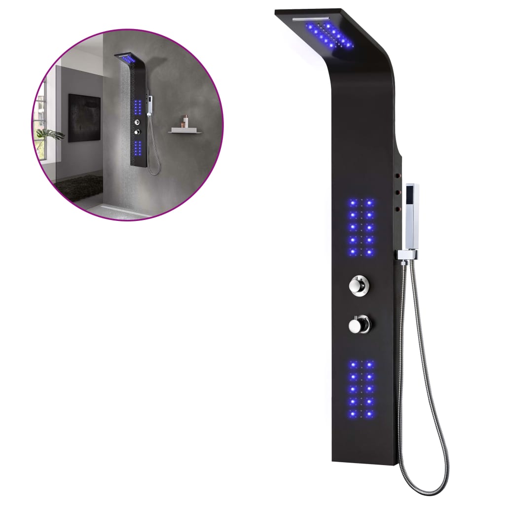 Pannello Doccia In Alluminio 20x44x130 Cm Nero