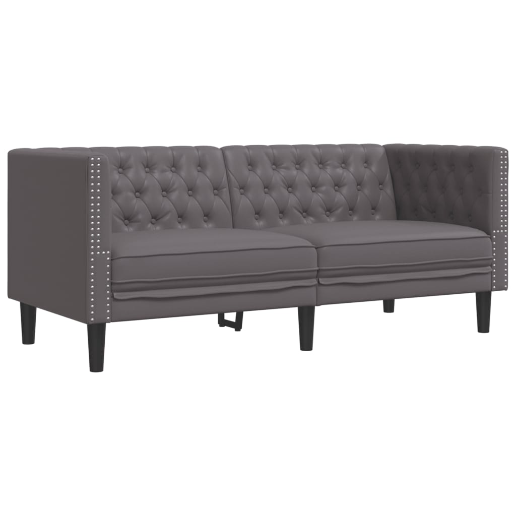 Set Divani Chesterfield 2pz Grigio In Similpelle