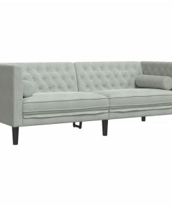 Set Divani Chesterfield 2pz Con Cuscini Grigio Chiaro Velluto