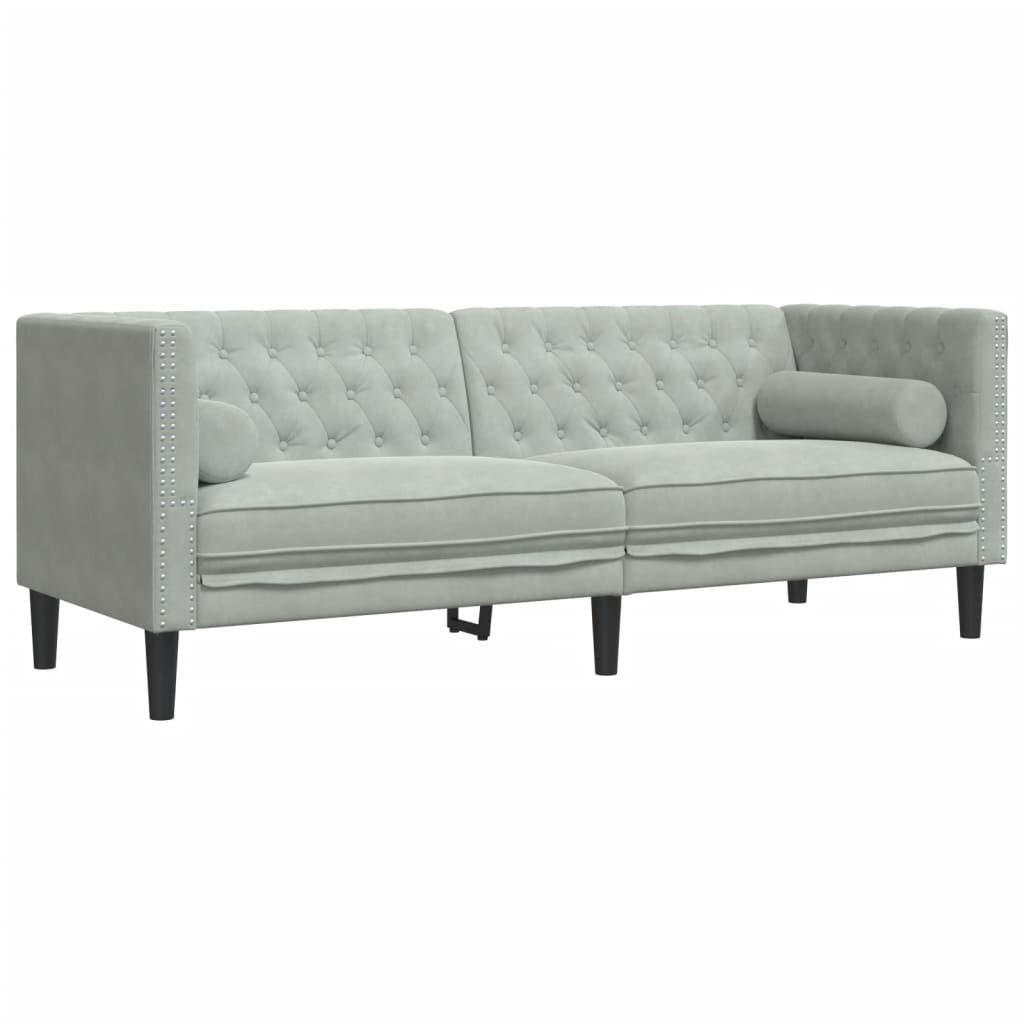 Set Divani Chesterfield 2pz Con Cuscini Grigio Chiaro Velluto