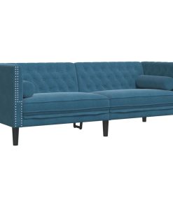 Set Divani Chesterfield 2pz Con Cuscini Blu Velluto