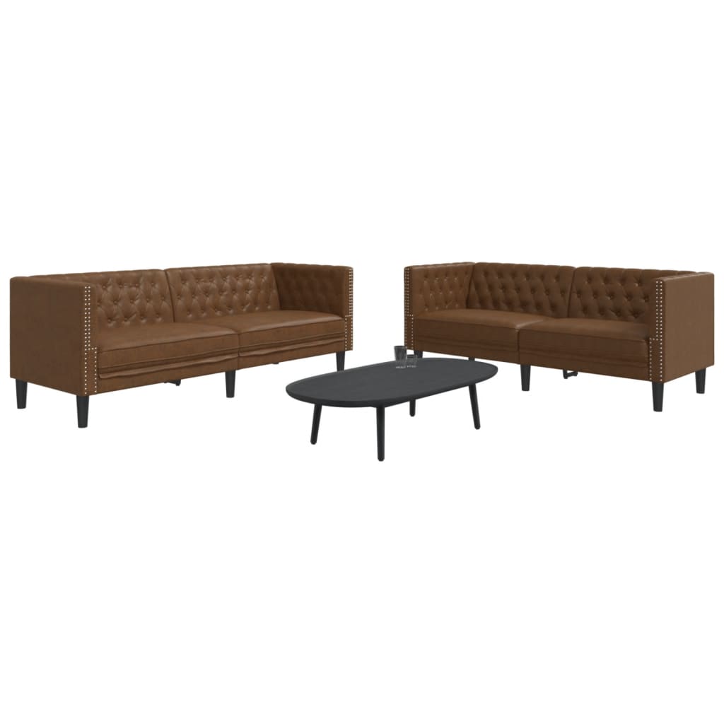 Set Divani Chesterfield 2pz Marrone In Similpelle Scamosciata