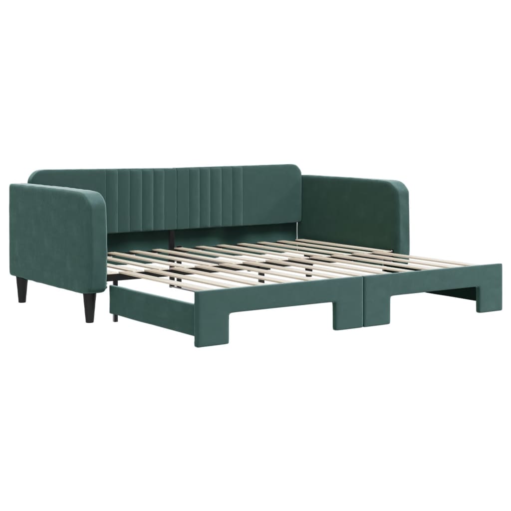 Divano Letto Con Letto Estraibile Verde Scuro 100x200cm Velluto - Image 5