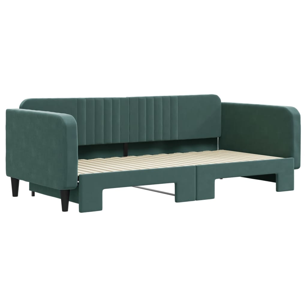 Divano Letto Con Letto Estraibile Verde Scuro 100x200cm Velluto - Image 3