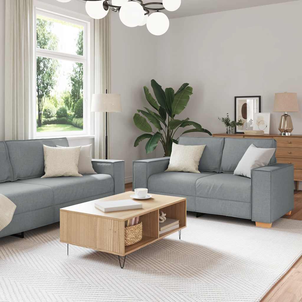 Set Di Divani 2 Pz Con Cuscini Grigio Chiaro In Tessuto - Image 3
