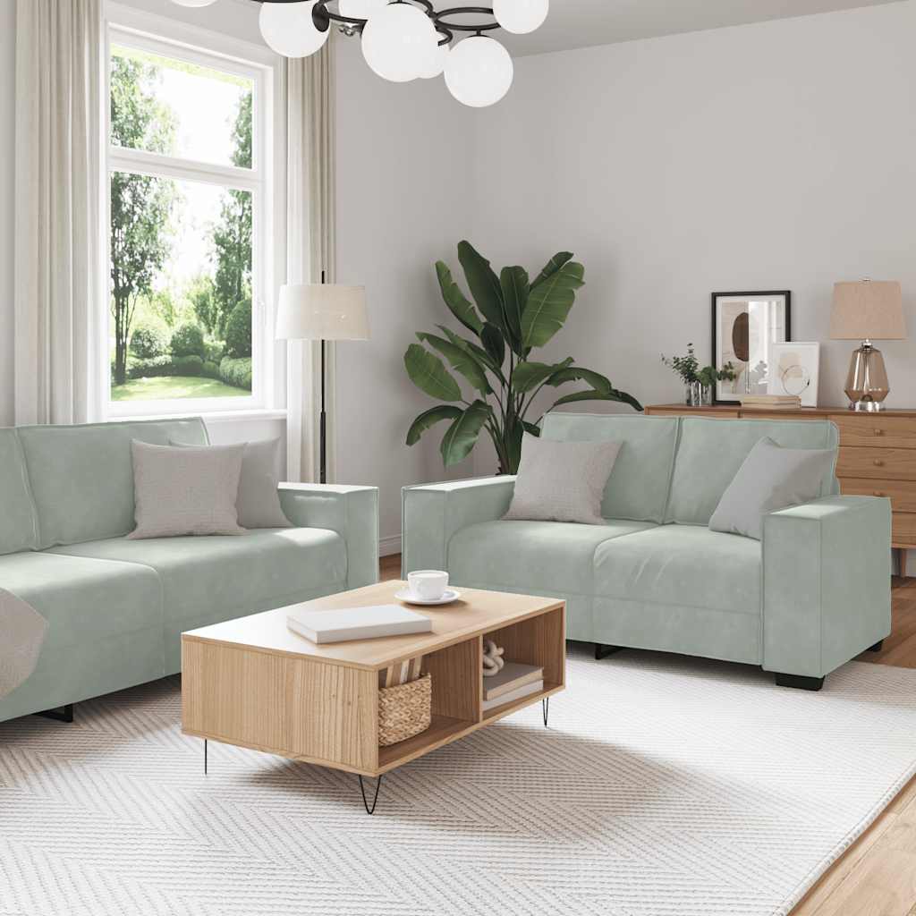 Set Di Divani 2 Pz Con Cuscini Grigio Chiaro In Velluto